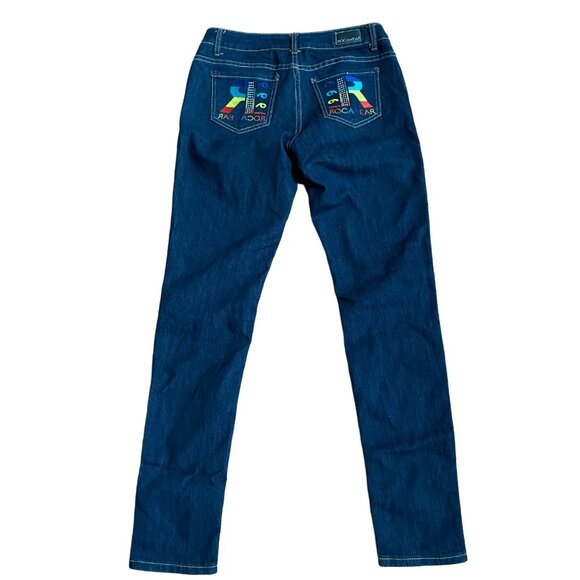 Rocawear Womens Skinny Fit Embroidered Denim Jeans Size 7 Blue Stretch Cotton - Picture 1 of 6
